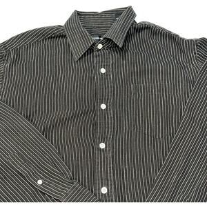 Michael Brandon Shirt Mens L Brown Cotton Blend Striped Long Sleeve Button Up
